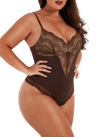 Body sculptant dentelle Lily marron OnlyCurve, vue de face